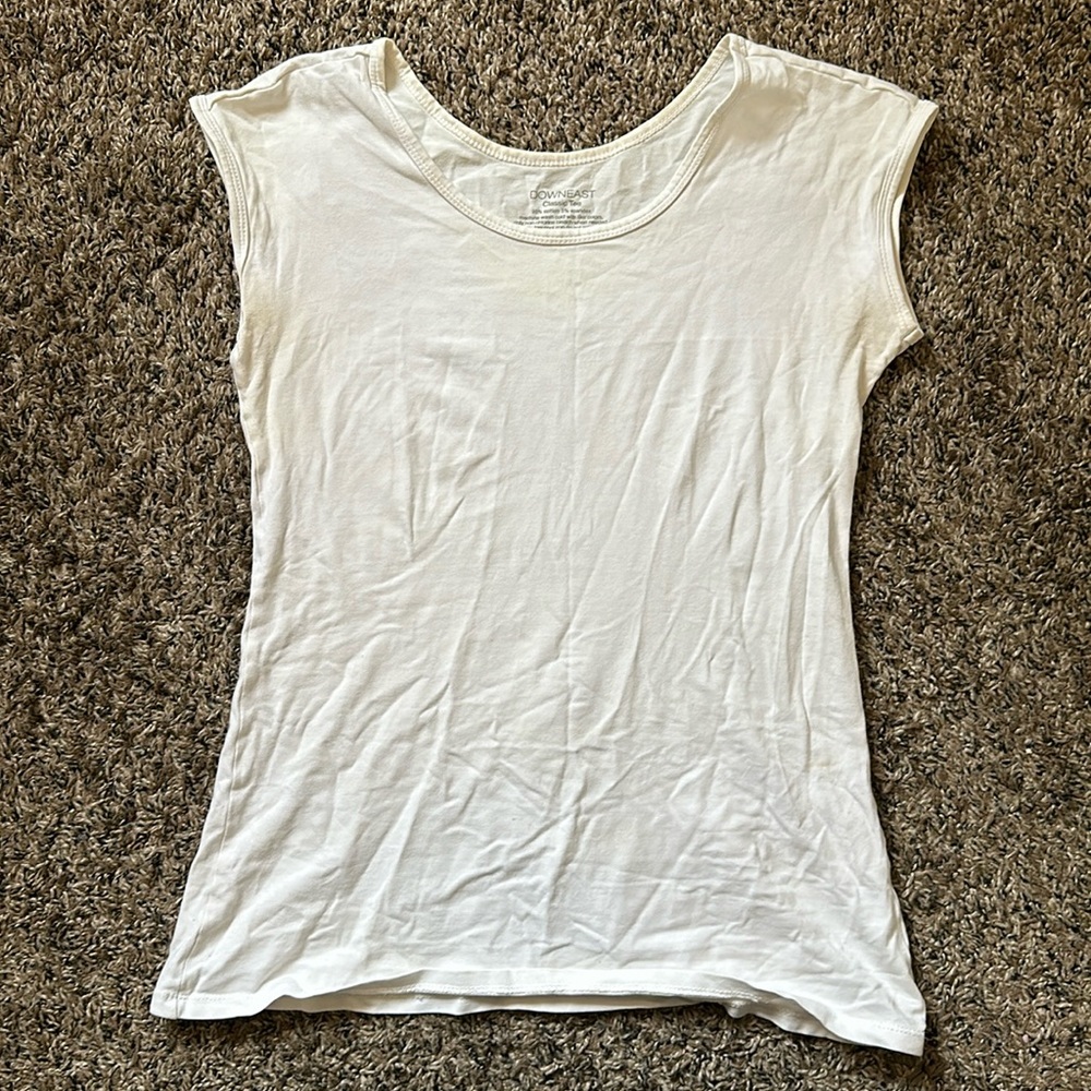 Down East White Classic Tee, Cotton shirt, Small